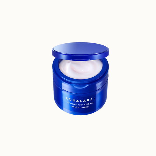 Aqualabel Special Gel Cream EX (Brightening) jar with lid open